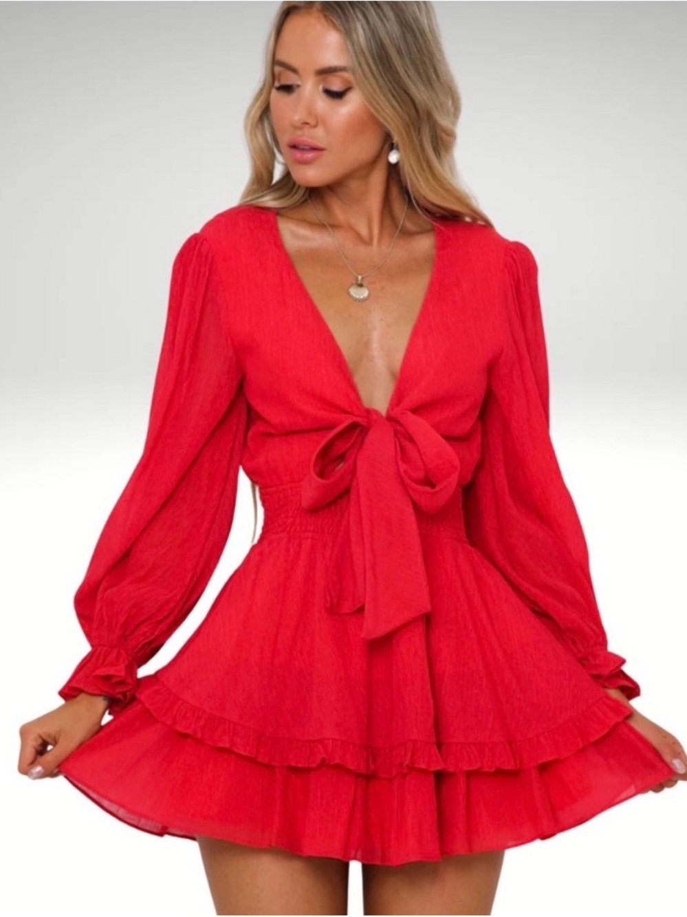 Hello Molly Red Tie-Front Ruffle Mini Dress - NEW WITH TAGS